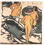 Ernst Ludwig Kirchner Bathing women between white rocks painting